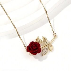 stainless steel clavicular chain rhinestone rose flower pendent necklace